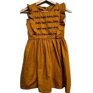 Jam & Honey Mustard Sleeveless Dress with Red and Navy Embroidery - Girls 8-9Y